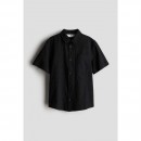 H&M Short-Sleeved Linen-Blend Shirt - Black, 8-9yr