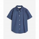 H&M Short-Sleeved Cotton Shirt - Navy Blue/Spotted, 3-4yr