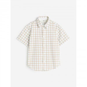 H&M Short-Sleeved Cotton Shirt - White/Checked, 2-3yr