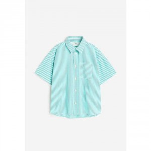 H&M Oxford Shirt - Bright Green/Striped, 3-4yr