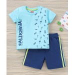 Babyhug Cotton Half Sleeves T-Shirt and Knee Length Short Fruit Print - Blue, 12-18m