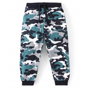 Babyhug Cotton Looper Full Length Lounge Pant Camo Print- Grey Black & Green, 12-18m