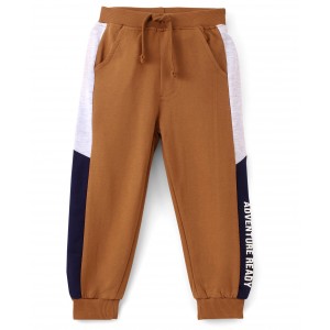 Babyhug Cotton Looper Full Length Lounge Pant Color Block- Rust, 2-3yr