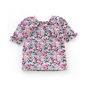 Babyhug Three Fourth Sleeves Top with Frill Detailing & Floral Print - Light Peach, 6-9m