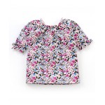 Babyhug Three Fourth Sleeves Top with Frill Detailing & Floral Print - Light Peach, 9-12m