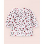 Babyhug Three Fourth Sleeves Top with Smoking and Frill Detailing & Floral Print - White, 9-12m