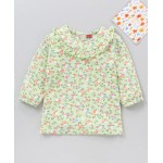 Babyhug Three Fourth Peasant Sleeves With Frill Detailing Floral Print Top - Green, 12-18m