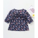 Babyhug Three Forth Sleeves Floral Print With Frill Detail Top - Blue, 9-12m