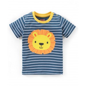 Babyhug Cotton Knit Half Sleeves T-Shirt Tiger Print - Navy Blue, 2-3yr