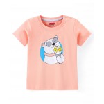 Babyhug Cotton Half Sleeves T-Shirt Polar Bear Print- Peach, Preemie