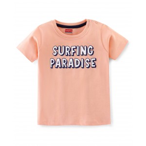 Babyhug Cotton Half Sleeves T-Shirt with Surfing Print - Peach, Newborn