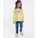 Babyhug Cotton Knit Full Sleeves Floral Embroidered Top & Washed Denim Jeans Set - Yellow & Blue - 9-12m