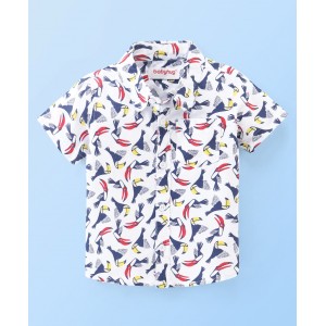 Babyhug 100% Cotton Woven Half Sleeves Bird Print Shirt - White, 12-18m