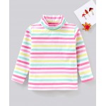 Babyhug Full Sleeves Cotton Lycra Skivi Top With Stripes - Pink, 6-9m