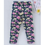 Babyhug Full Length Knit Leggings Floral Print - Navy Blue, 12-18m