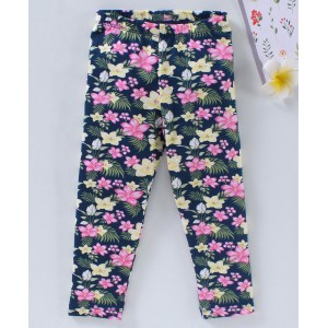 Babyhug Full Length Knit Leggings Floral Print - Navy Blue, 12-18m