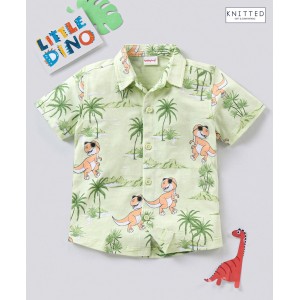 Babyhug cotton Half sleeves Knit boys shirt Dino Print - Green, 12-18m