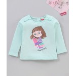 Babyhug Cotton Knit Full Sleeves T-Shirt Girl Print - Blue, 6-9m