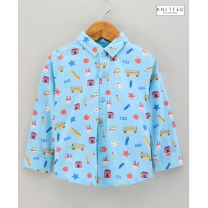 Babyhug Cotton Knit Full Sleeve Star Print Shirt - Blue, 18-24m