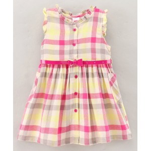 Babyhug 100% Cotton Sleeveless Checked Frock - Pink, 9-12m