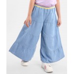 Babyhug Cotton Capri Length Washed Denim Culottes with Cut & Sew Design - Blue, 3-4yr