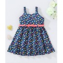 Babyhug 100% Cotton Sleeveless Frock With Belt Polka Dot Print- Blue, 9-12m