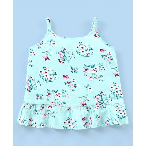 Babyhug Rayon Woven Sleeveless Top with Frill Detailing Floral Print - Green, 9-12m