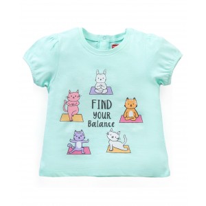 Babyhug Half Sleeves Top Kitty Graphics - Light Blue, 6-9m