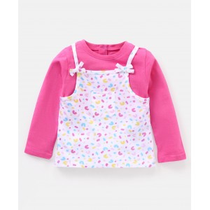 Babyhug Full Sleeves Tee with Printed Tank Tee - Pink, 18-24m