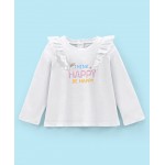 Babyhug 100% Cotton Knit Full Sleeves T-Shirt with Glitter Text Graphics & Frill Detailing - White, 18-24m