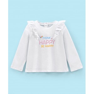 Babyhug 100% Cotton Knit Full Sleeves T-Shirt with Glitter Text Graphics & Frill Detailing - White, 18-24m