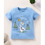 Babyhug Half Sleeves T-Shirt With Snowman Print - Blue, 12-18m