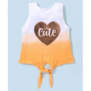 Babyhug 100% Cotton Sleeveless Tee With Heart & Text  Graphics- Orange & White, 3-4yr