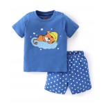 Babyhug Cotton Knit Half Sleeves Night Suit with Star Print - Blue, 18-24m