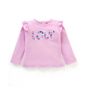 Babyhug Full Sleeves TopText Applique - Pink, 6-9m