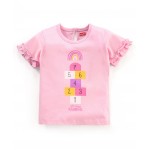 Babyhug Cotton Half Sleeves Top With Graphics and Frill Detailing - Pink, 2-3yr