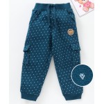 Babyhug Full Length Cotton Lounge Pant Printed With Ribbed Waist - Blue, 12-18m