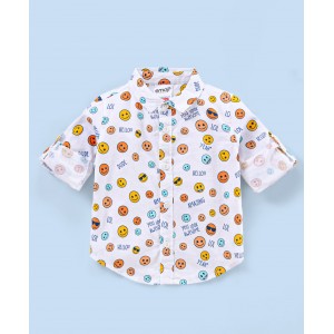 Babyhug Full Sleevesb Shirt Emoji Print - White, 18-24m