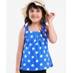 Babyhug Singlet Sleeves Rayon Woven Top Polka Dot Print With Bow - Blue, 9-12m