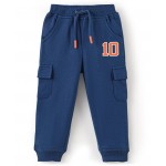 Babyhug Cotton Looper Knit Full Length Lounge Pant with Draw Cord & Number Print - Blue, 12-18m