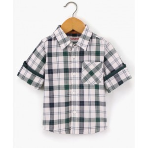 Babyhug Cotton Full Sleeves Checked Shirt- Green, 18-24m