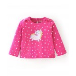 Babyhug Cotton Knit Full Sleeves Unicorn Patch Tee With Graphics and Applique Detailing - Pink, 6-9m