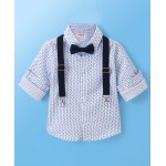 Babyhug Full Sleeves Party Wear Shirt with Bow & Suspender Semi Circle Print - White, 9-12m