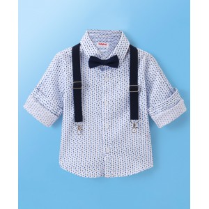 Babyhug Full Sleeves Party Wear Shirt with Bow & Suspender Semi Circle Print - White, 9-12m