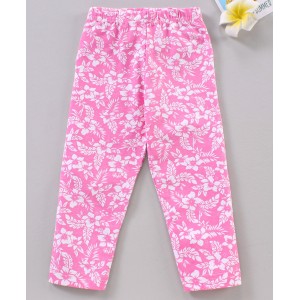 Babyhug Cotton Knitted Full Length Leggings Floral Printed - White Pink, 2-3yr