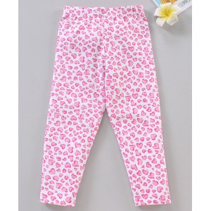 Babyhug Full Length Leggings Heart Print - White Pink, 9-12m