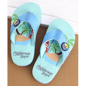 Cute Walk by Babyhug Slip On Flip Flops with Beach Print - Blue, Free Size