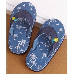 Cute Walk by Babyhug Slip On Style Palm Tree Graphics & Pineapple Applique Flip Flops - Blue, Free S